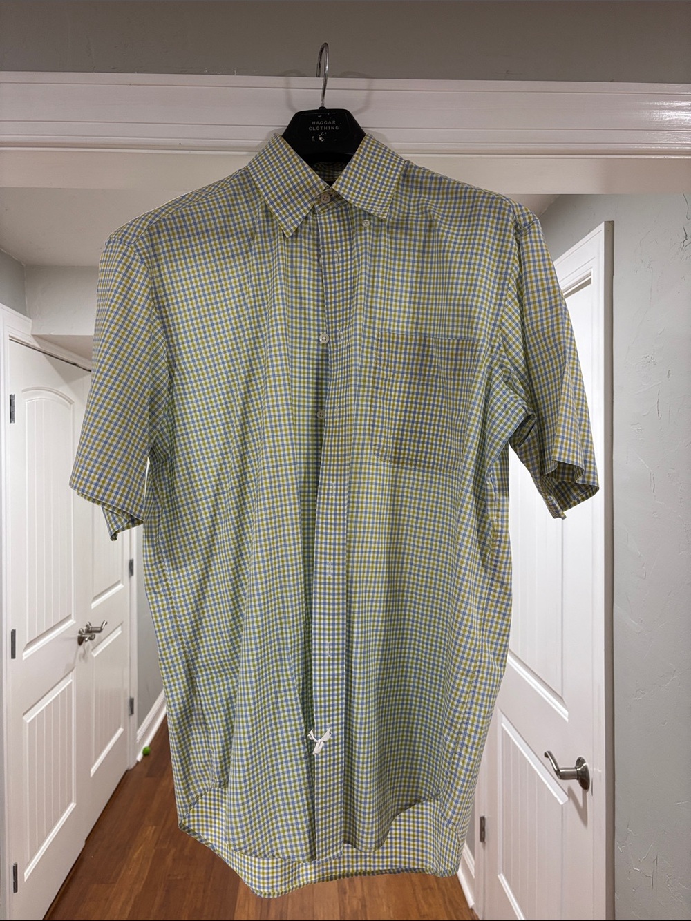 T Harris London-Men's Short-Sleeve Check Button-Down Shirt - Yellow & Light Blue